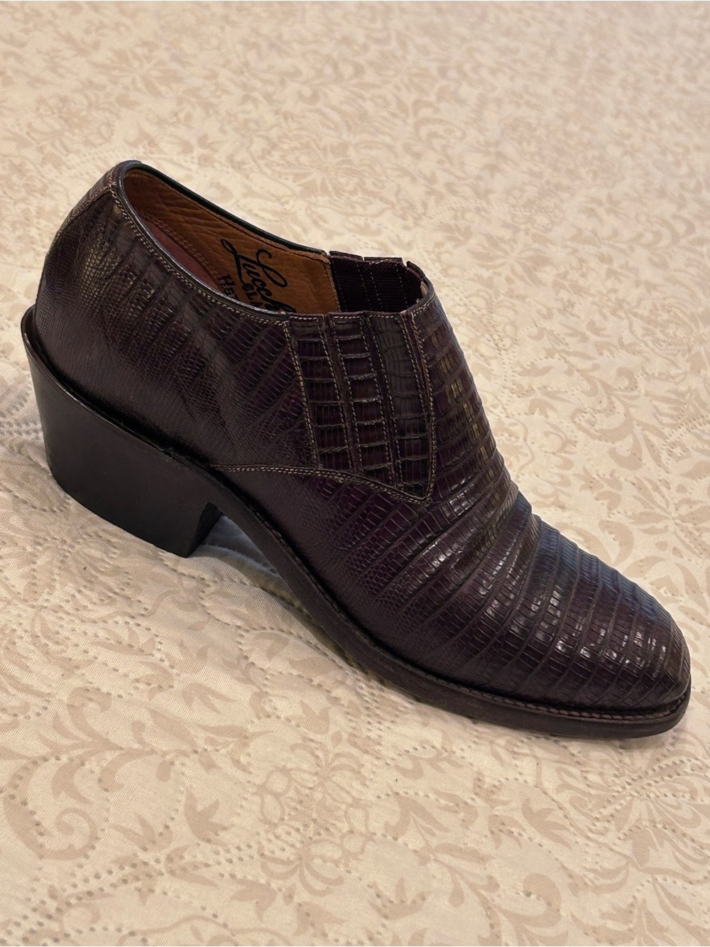 Lucchese Women’s 7.5B Black Cherry Classic Handmade Exotic Teju Lizard Mule Boot - Picture 14 of 14